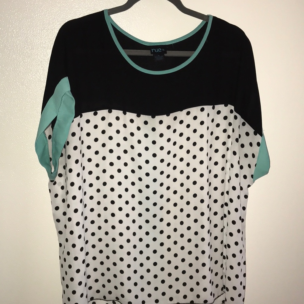 Polka dots split back blouse 2X